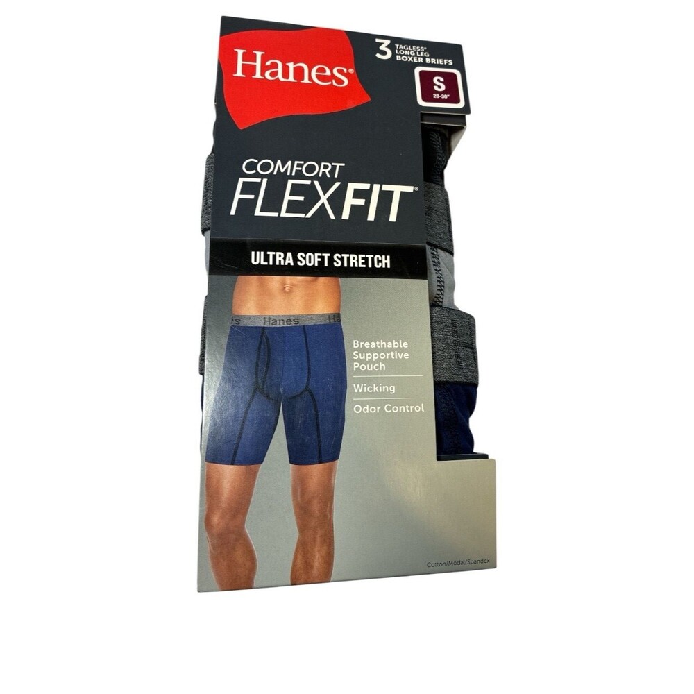 Hanes Comfort FlexFit Ultra Soft Stretch Boxer Briefs - Blue (3-Pack) size Small
